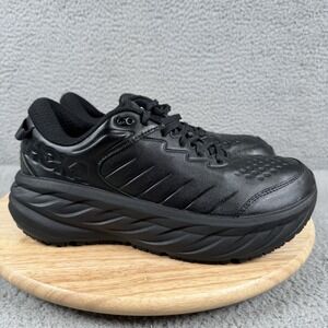 Hoka One One Bondi SR Womens 11 D Wide Black Leather Nonslip Shoes 1129351 BBLC